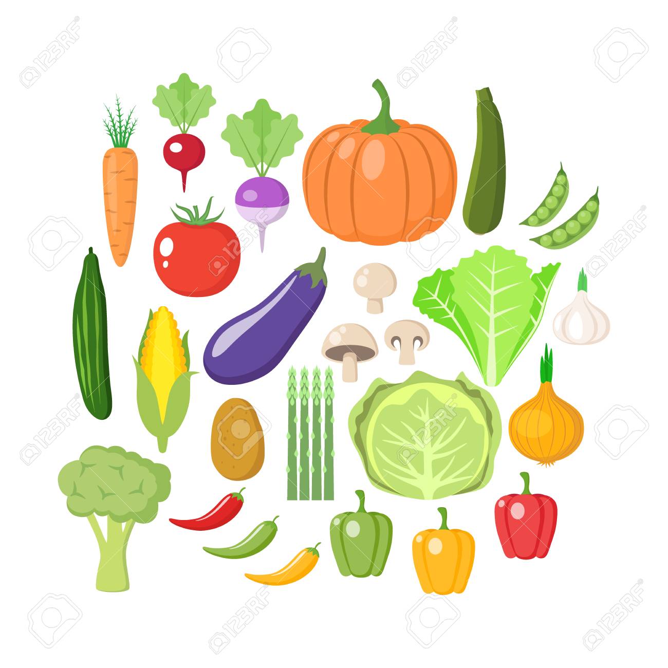Colorful vegetables clipart set. Vegetable colored cartoon vector collection. - 106383360 Colorful vegetables clipart set. Vegetable colored cartoon vector collection. - 106383360