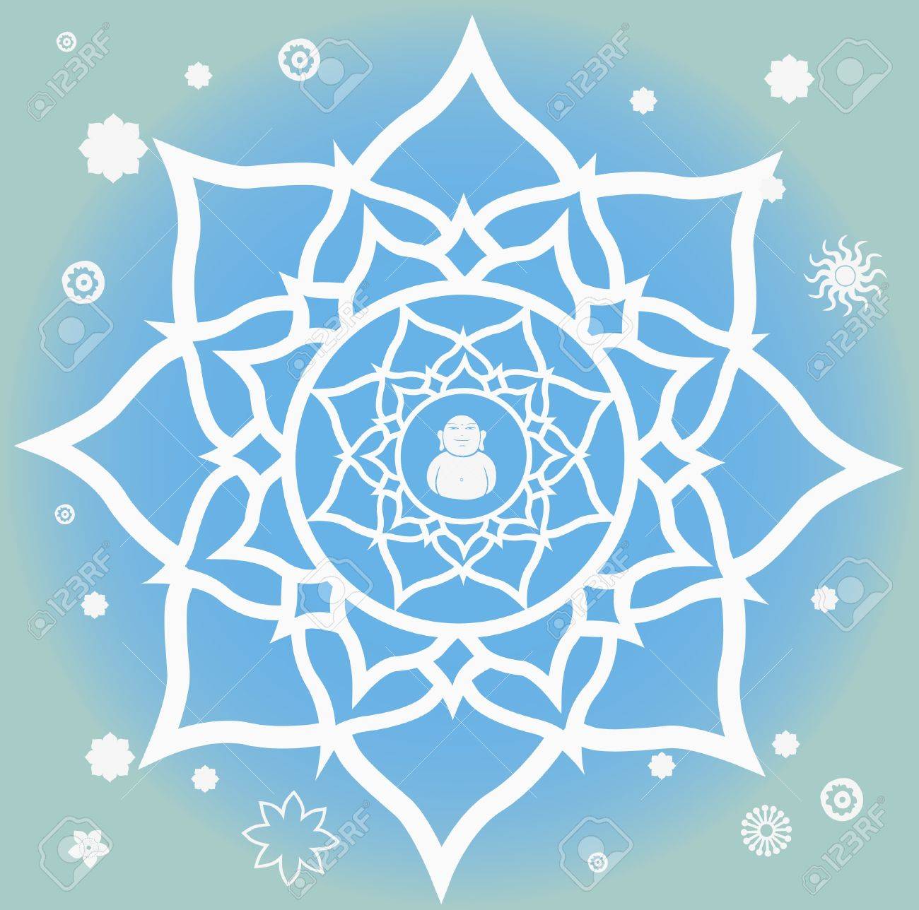 花の要素と健康と幸福のためのヨガの練習のための難解な意味とマンダラ のイラスト素材 ベクタ Image