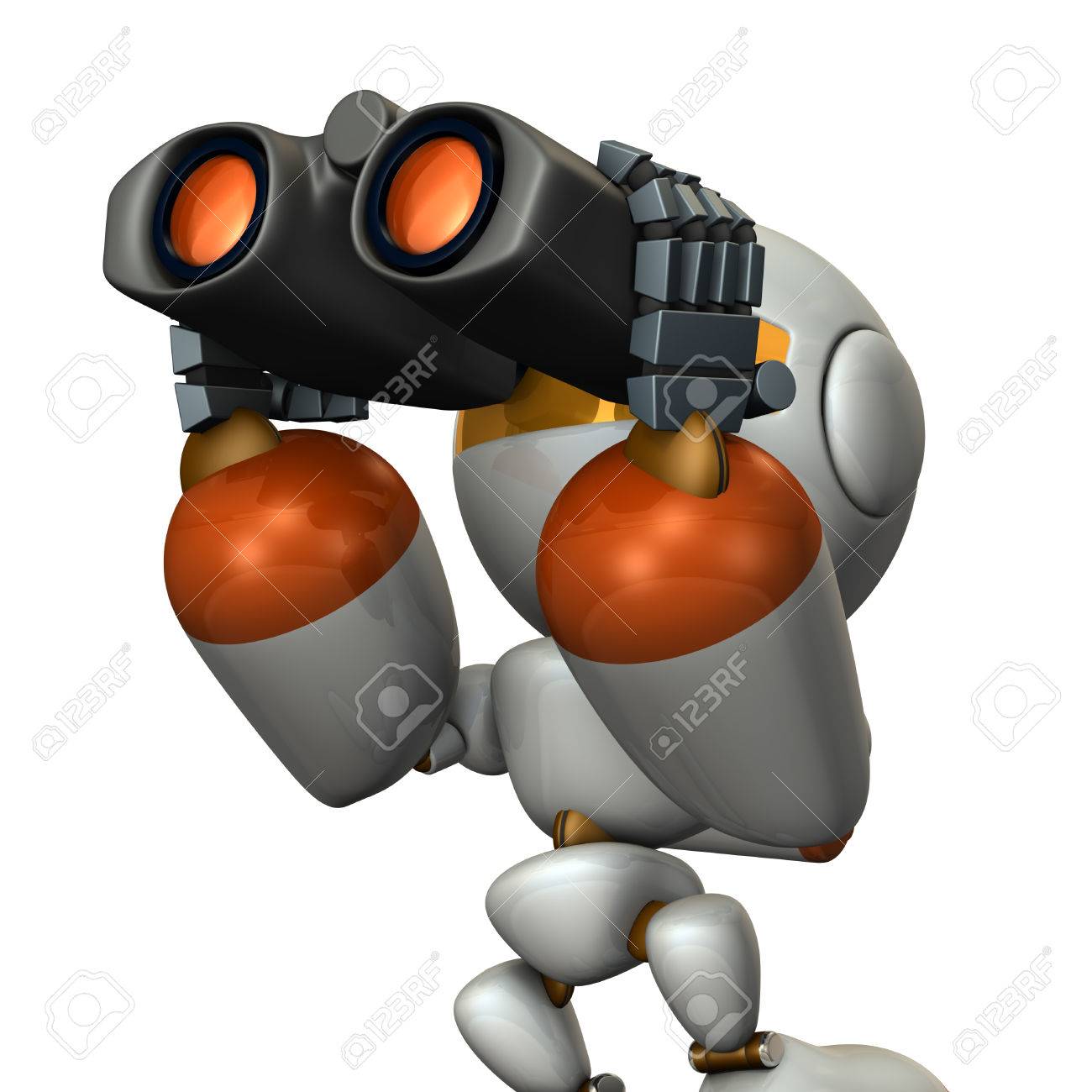 Binoculars 3d のイラストを使用した未来を見渡す かわいいロボット の写真素材 画像素材 Image