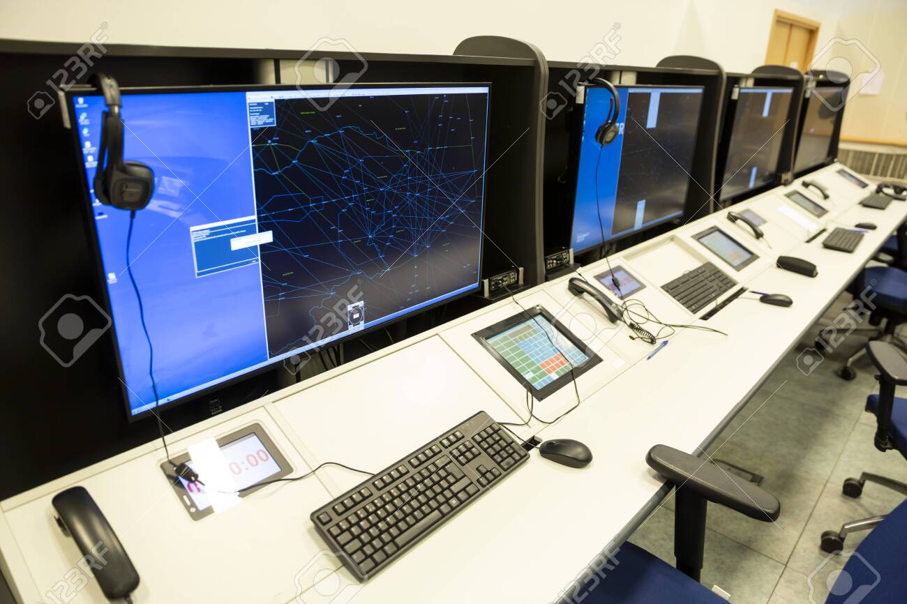 Air traffic control simulator station. - 144474500 Air traffic control simulator station. - 144474500