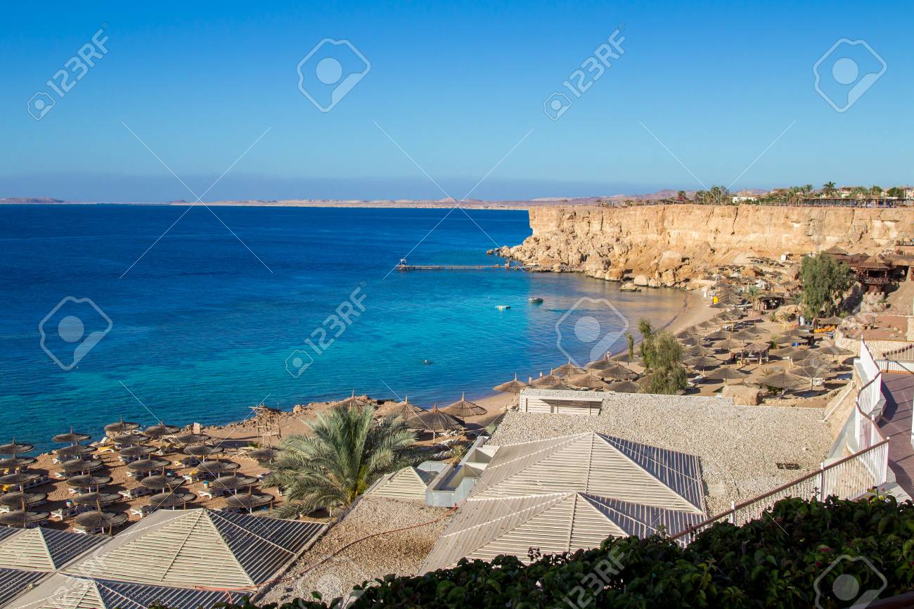 Top View Of Paradise Beach On The Sharm El Sheikh Resort Stock Photo
