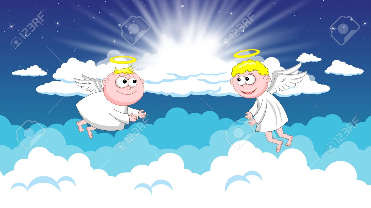 天を舞う笑顔の二人の天使の写真素材・画像素材 Image 47747198