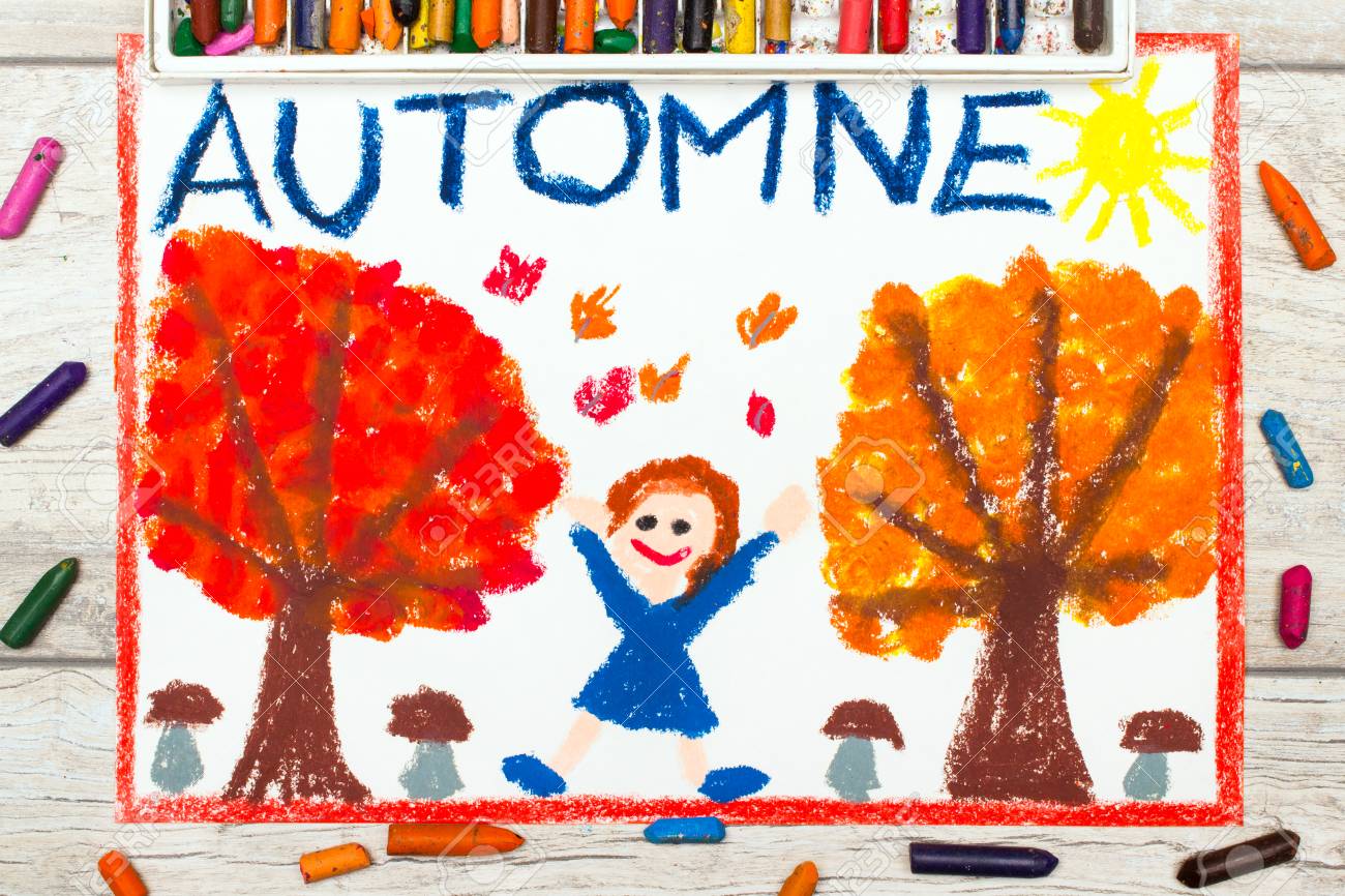 カラフルな図面の写真 フランス語単語の秋 幸せな女の子 オレンジや赤の葉と添え 木 の写真素材 画像素材 Image カラフルな図面の写真 フランス語単語の秋 幸せな女の子 オレンジや赤の葉と添え 木 の写真素材 画像素材 Image