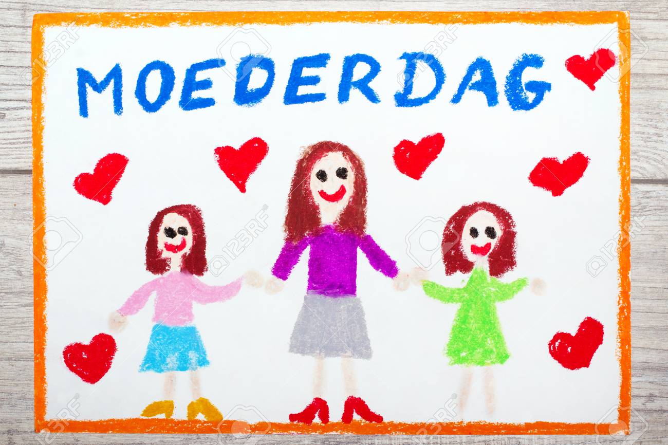 Colorful Drawing Dutch Mother S Day Card With Word Mother S