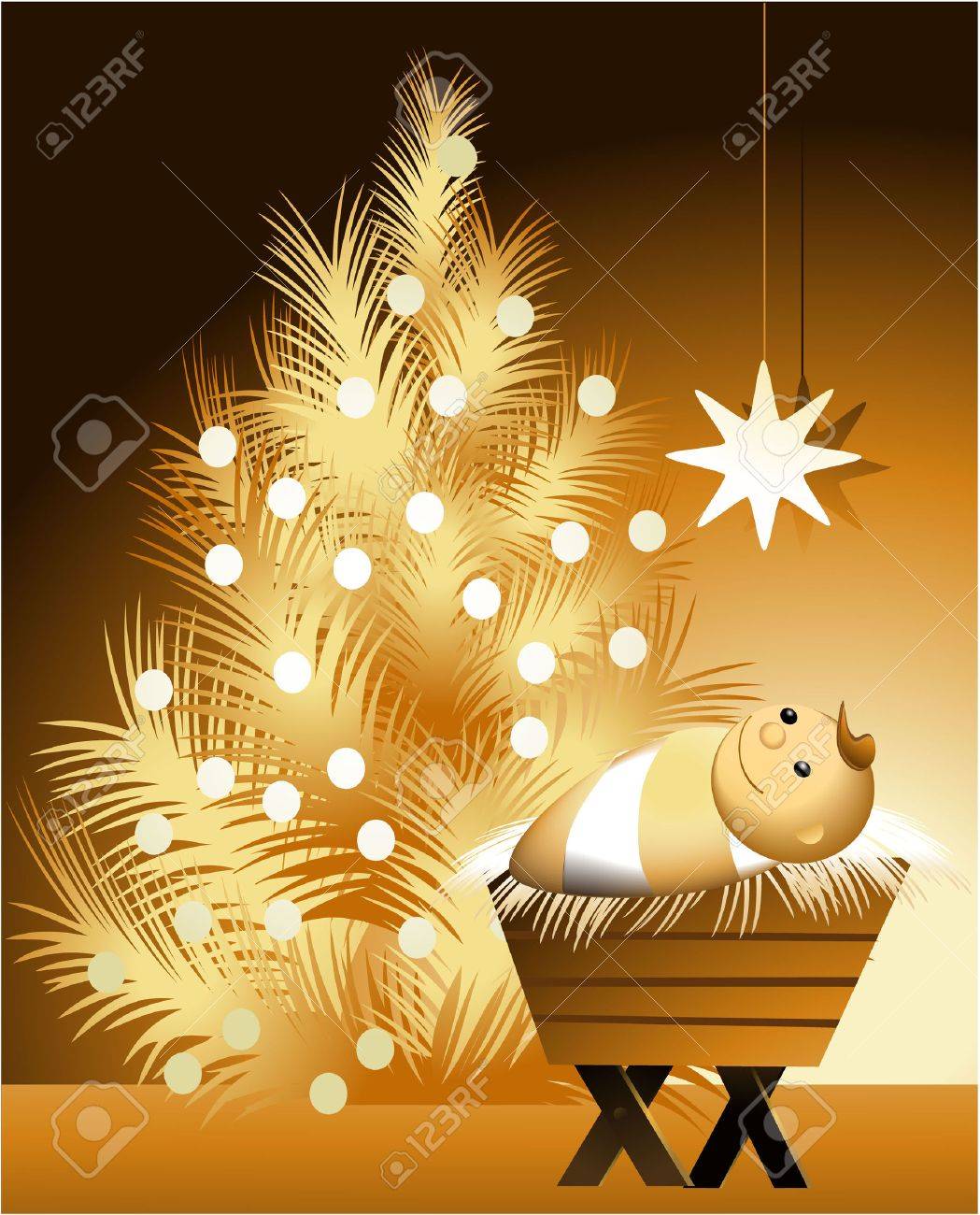 Christmas Tree And Jesus Part - 16: Christmas Scene With Baby Jesus Stock Vector - 30680731