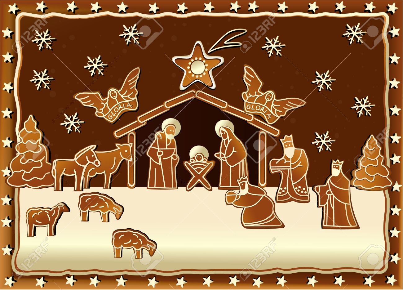 gingerbread nativity scene royalty free svg, cliparts, vectors