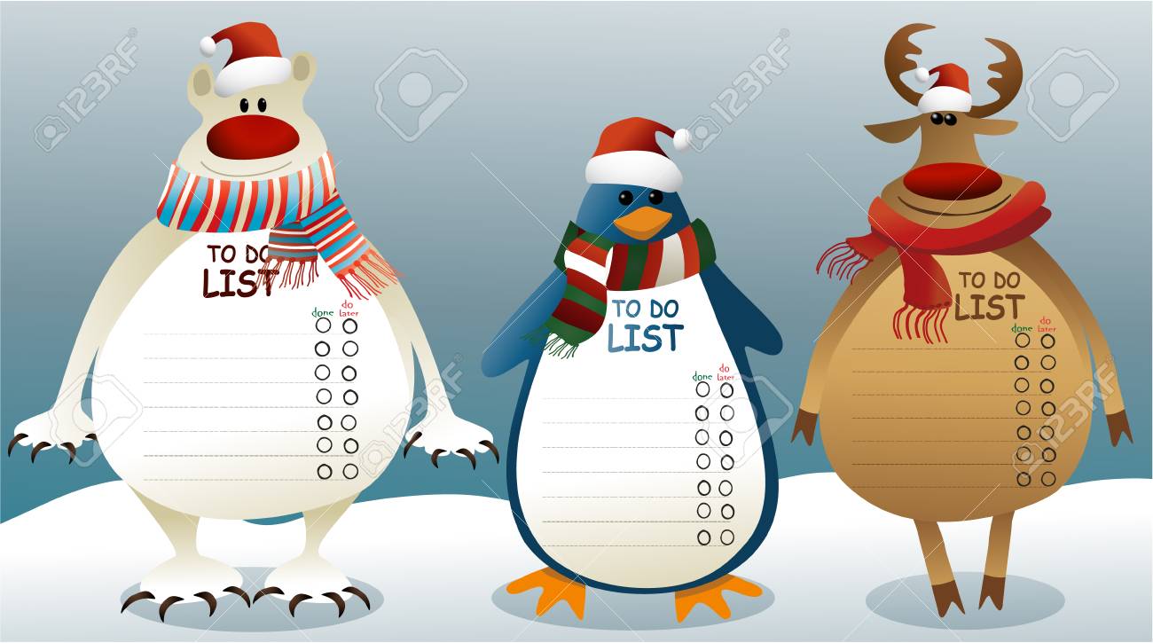 クマ、ペンギンやトナカイのベクトル イラスト リストにクリスマス。