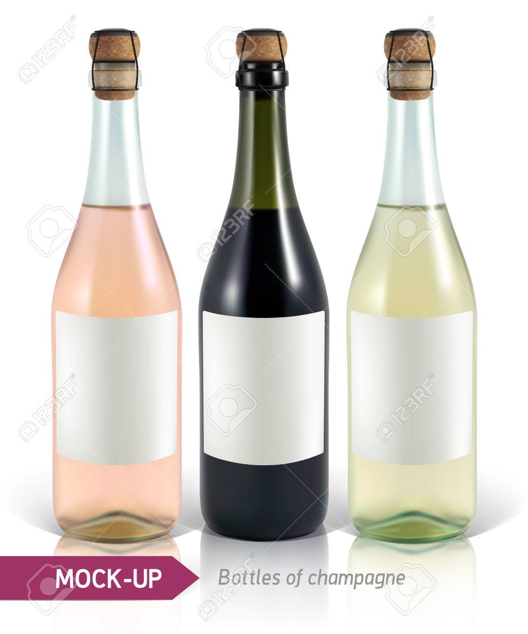 Download Bouteilles Realistes Mockup De Champagne Sur Un Fond Blanc Avec La Reflexion Et De L Ombre Modele Pour La Conception De L Etiquette Clip Art Libres De Droits Vecteurs Et Illustration Image 58606341