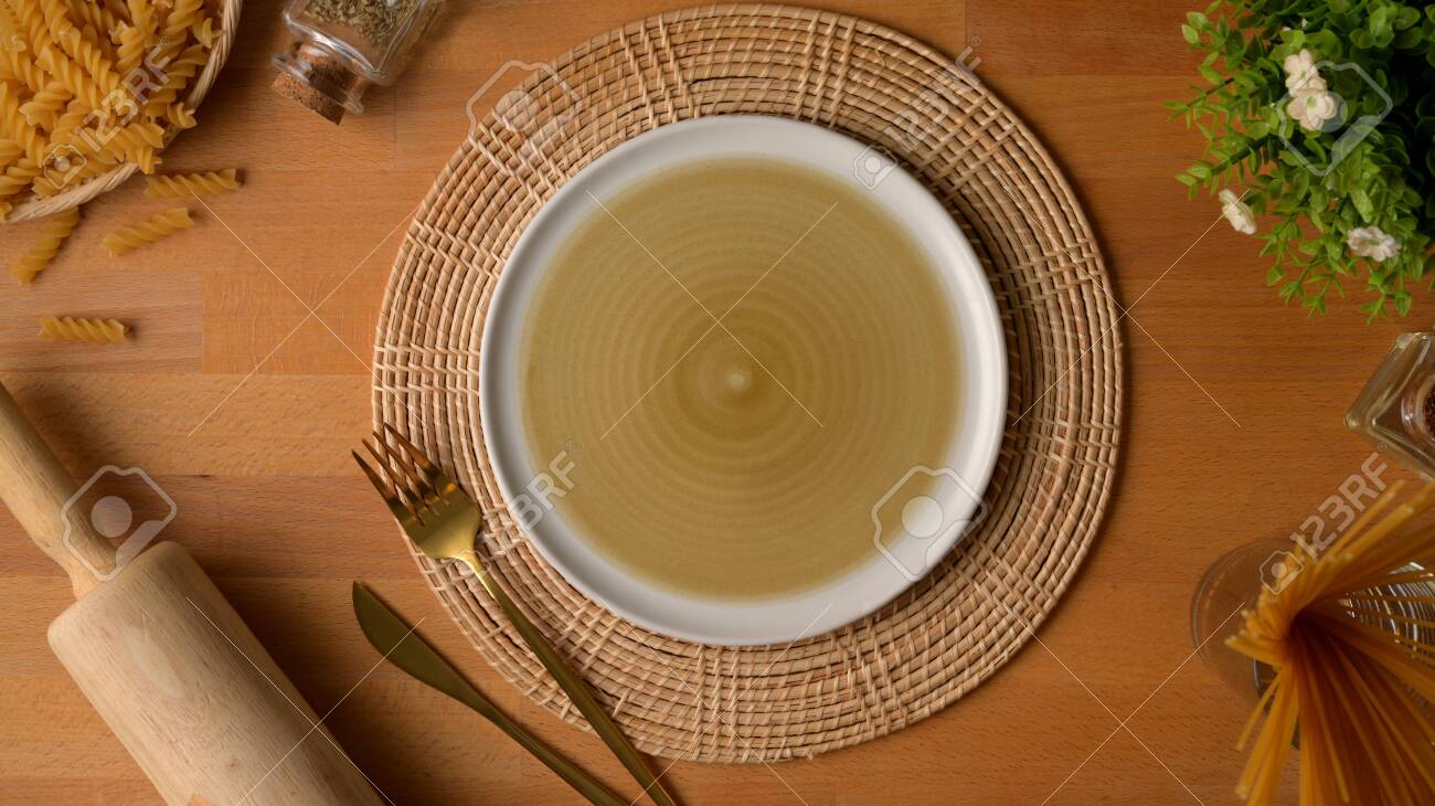 Download Top View Of Dinning Table With Mock Up Plate Silverware On Placemat Stock Photo Picture And Royalty Free Image Image 153813382
