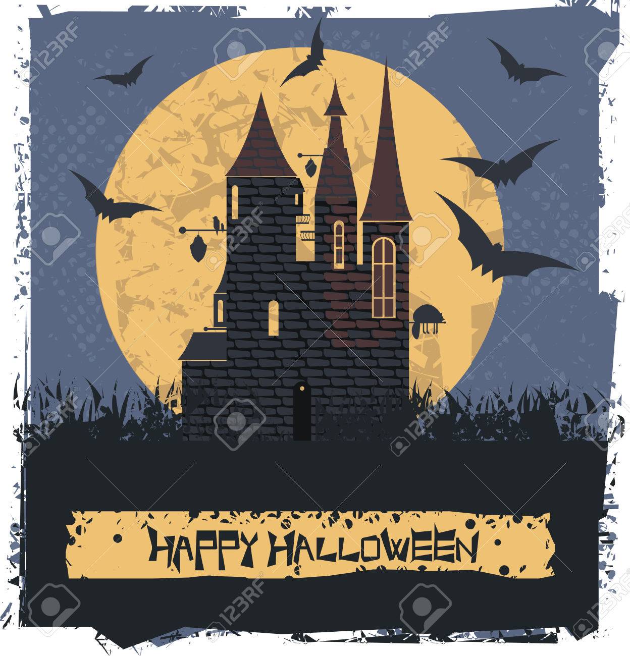 あなたのデザインの暗闇の魔女の城で幸せのハロウィン カード ベクター画像 のイラスト素材 ベクタ Image