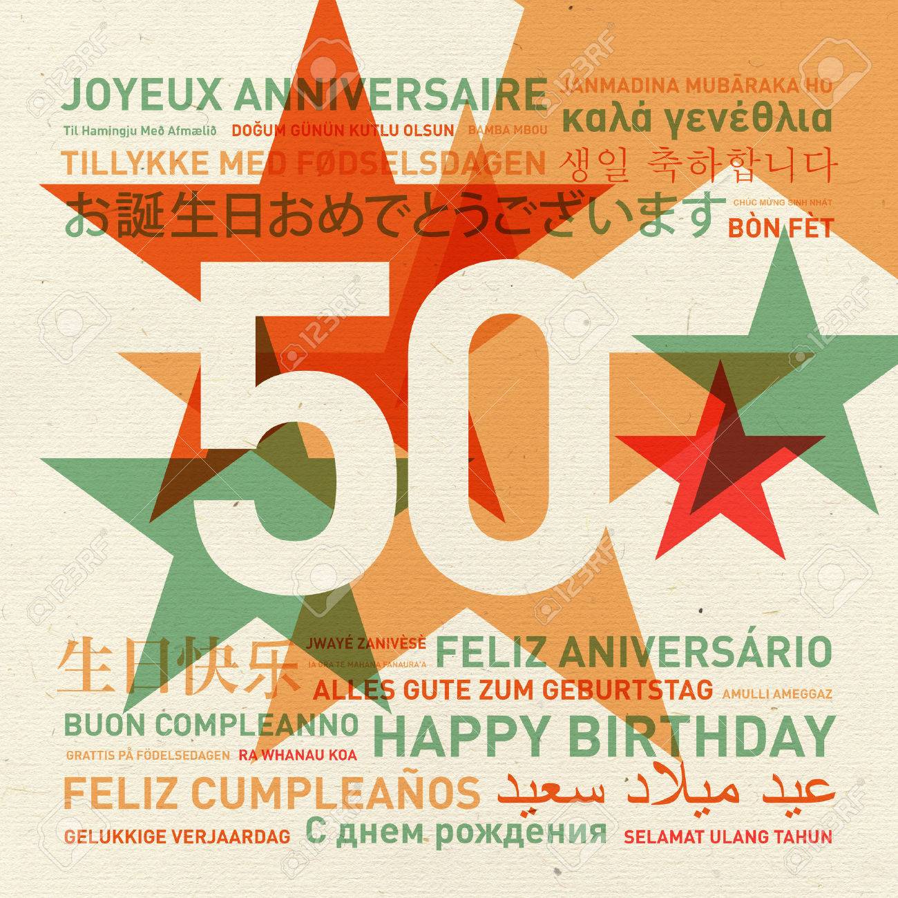Immagini Stock 50 Anniversario Buon Compleanno Dal Mondo Lingue Diverse Cartolina Celebrazione Image