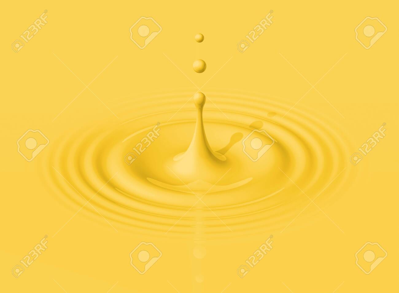 바나나 우유의 노란색 방울이 튀고 잔물결을 일으키며 3d 그림을 만듭니다. 로열티 무료 사진, 그림, 이미지 그리고 스톡포토그래피.  Image 149590799