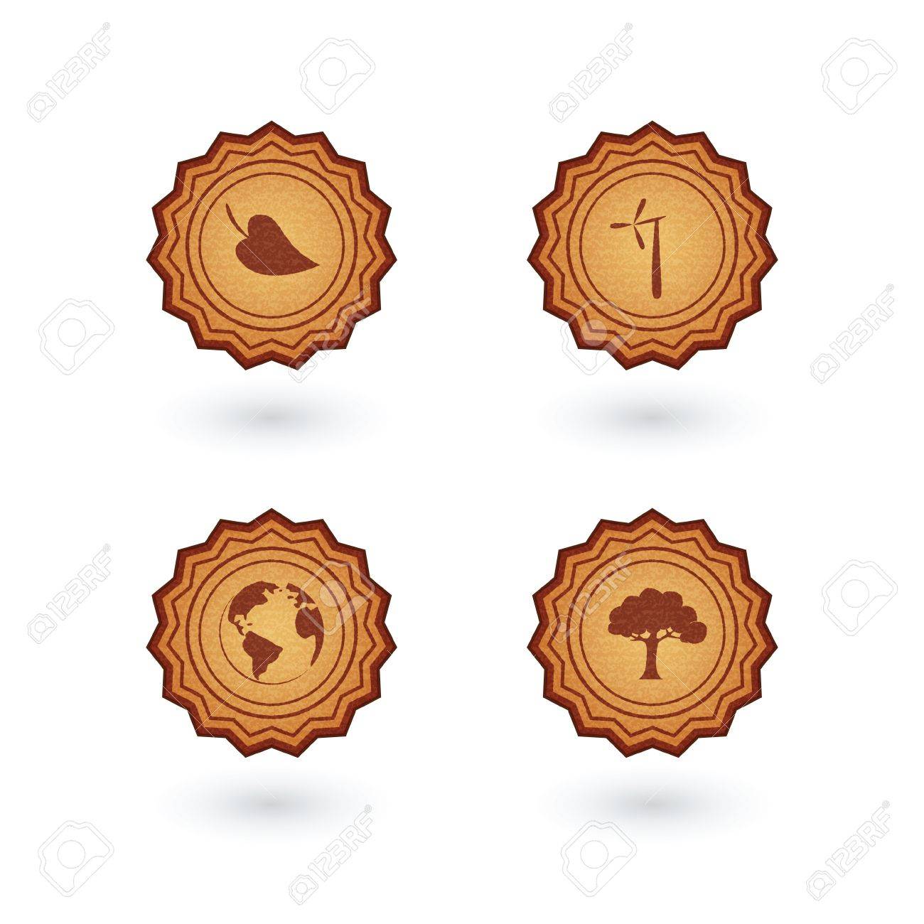 Vector Set Of Retro Ecological Icons With Cork Texture Stock Photo Picture And Royalty Free Image Image