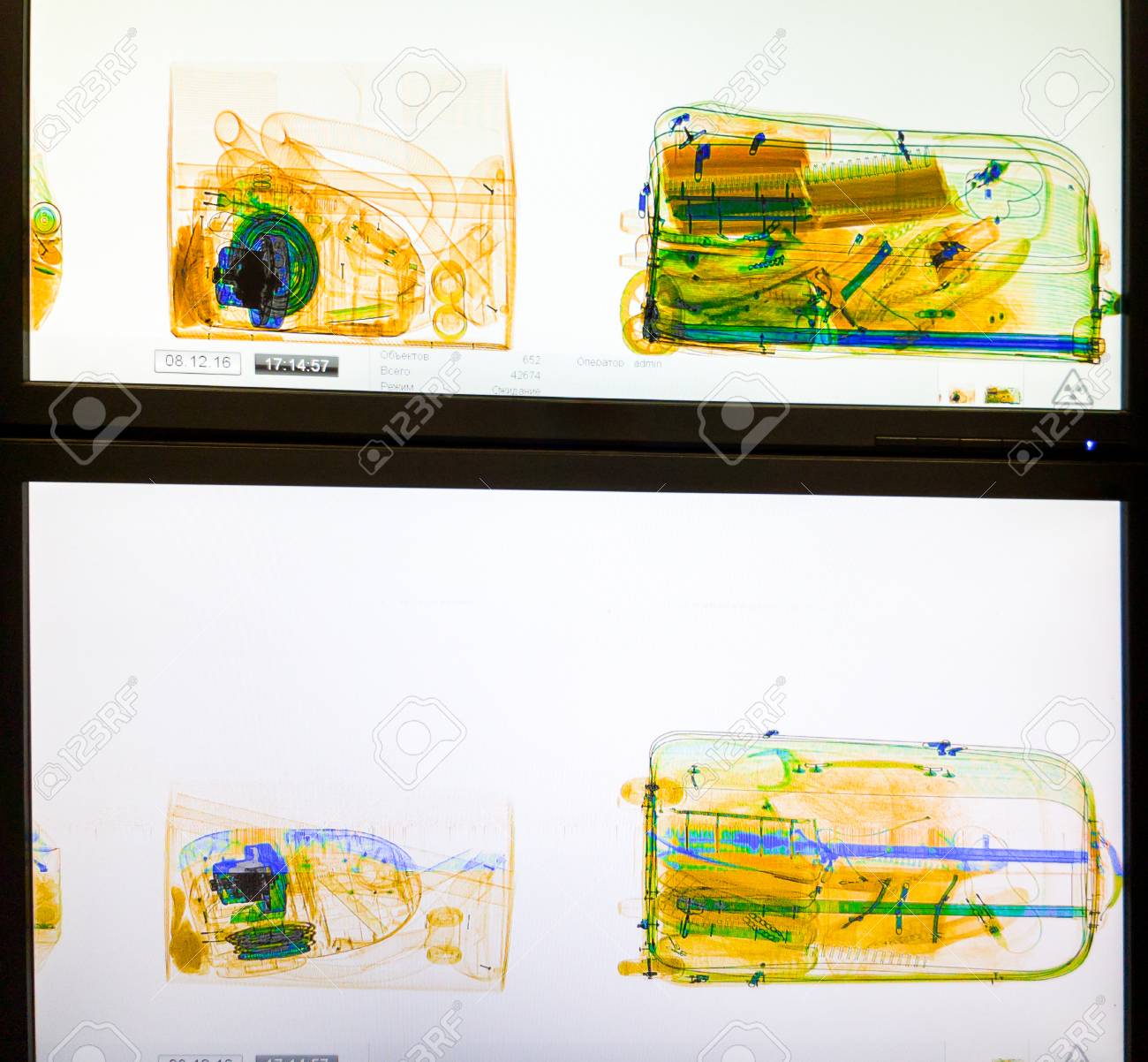 Equipaje Escaneado En La Pantalla Del Escáner De Rayos X El Aeropuerto Fotos, Retratos, Imágenes Y Fotografía De Libres De Derecho. Image 69533353.