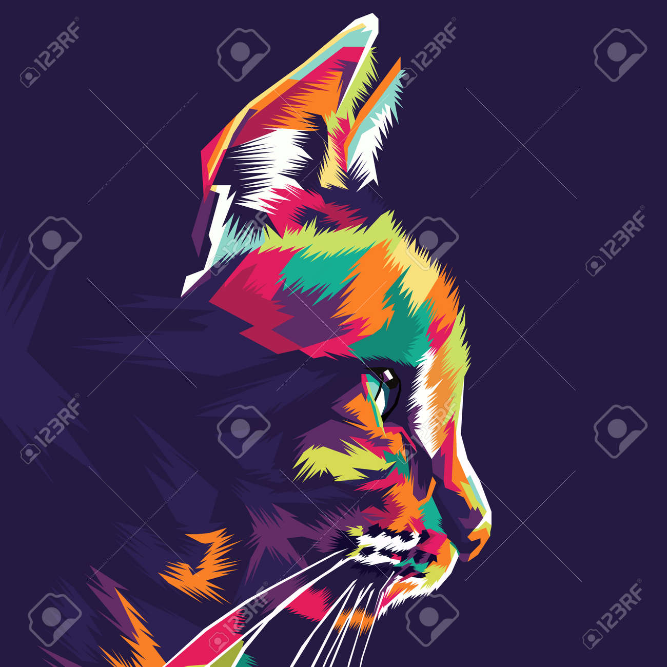 ポップアートスタイルのカラフルな猫のイラスト素材・ベクター Image