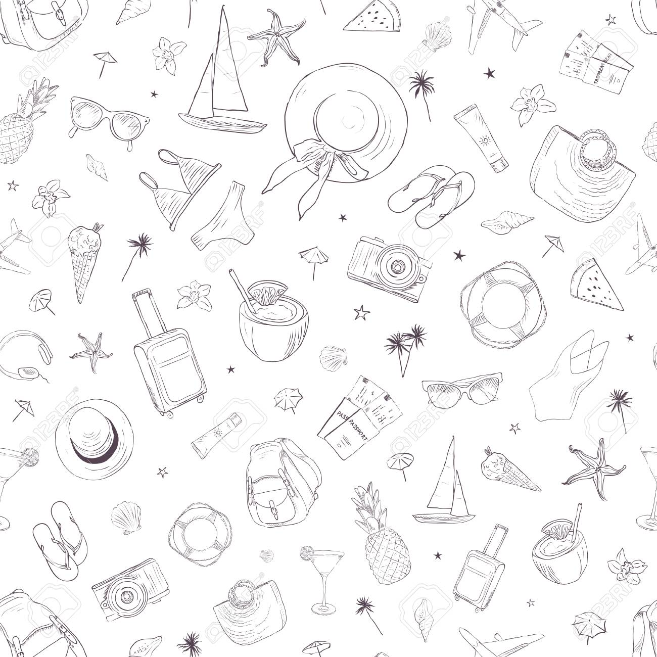 Seamless Pattern With Travel Icons Vacation Holiday Voyage Royalty Free Cliparts Vectors And Stock Illustration Image 87980709