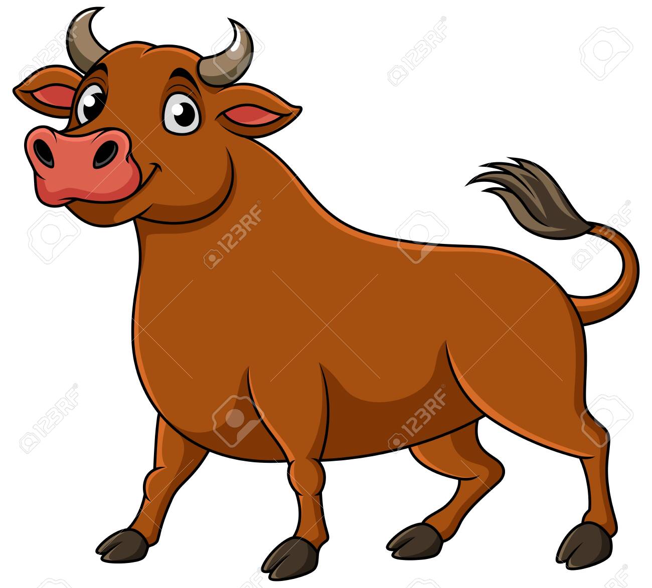 Cartoon happy brown bull standing - 129793927