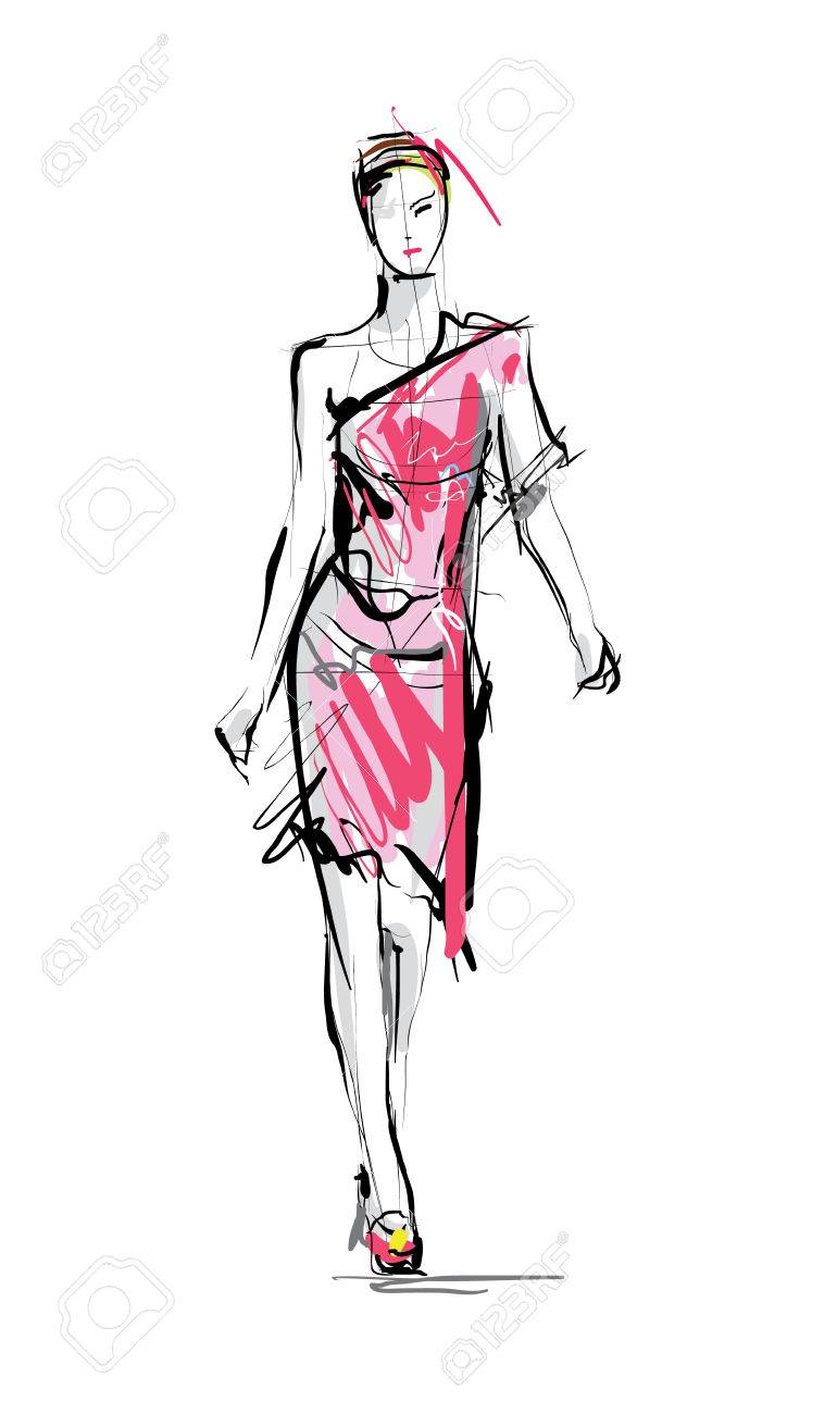 ファッション モデル スケッチ のイラスト素材 ベクタ Image