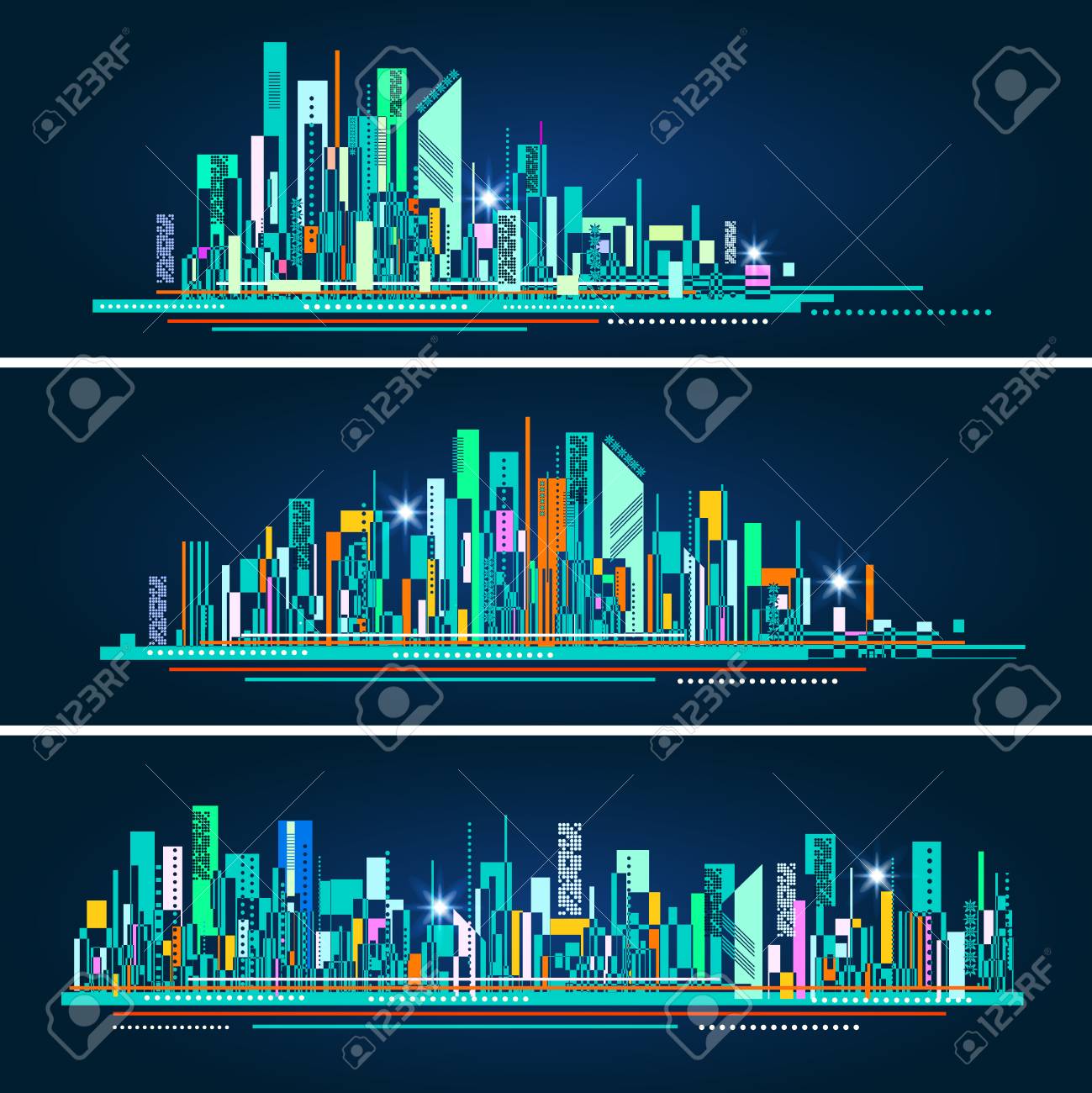 Vettoriale Design Di Sfondo Astratto Vita Moderna Citta Con Forme Geometriche Citta Di Notte Illustrazione Concettuale Vettoriale Image