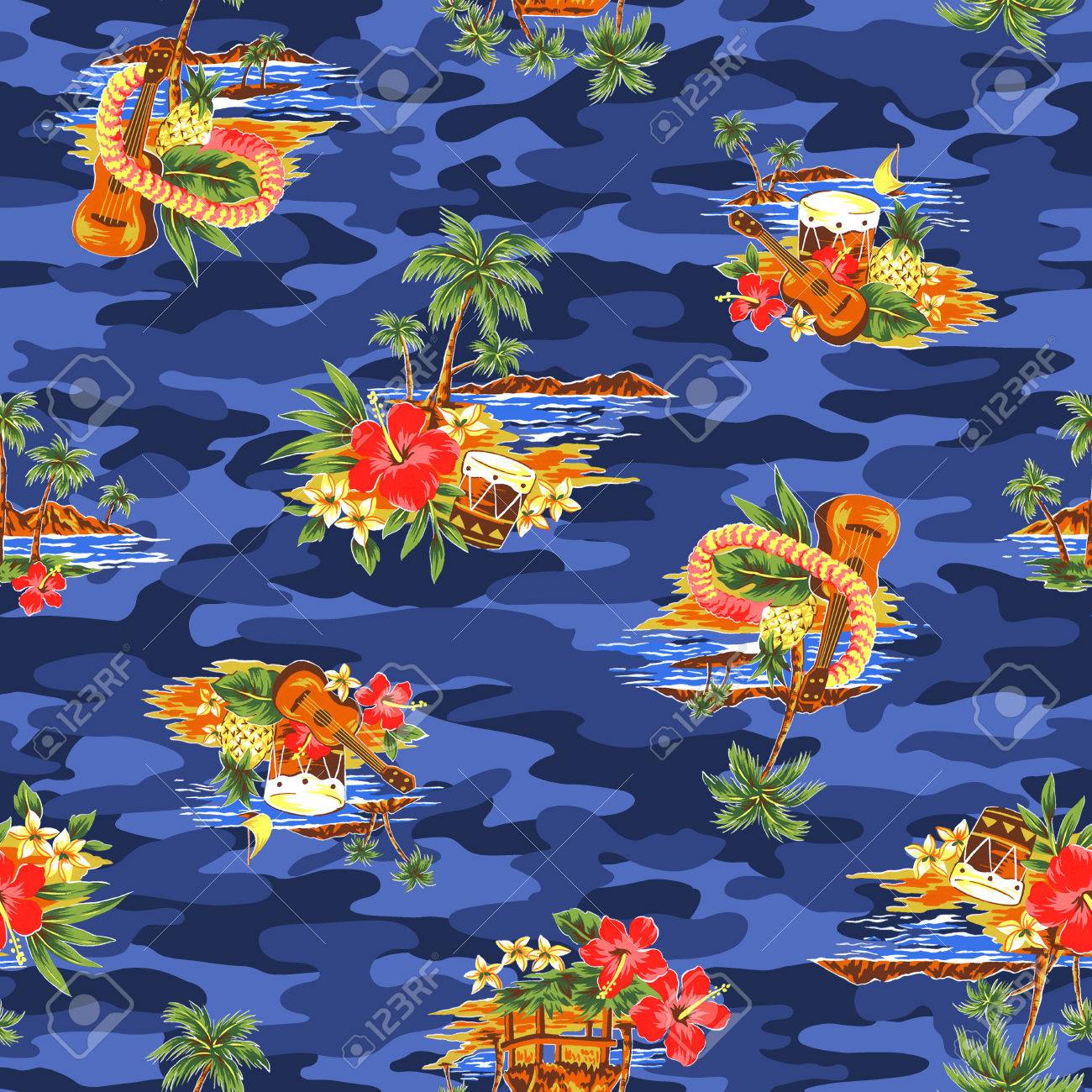 海洋生物の美しいプリントが特徴のアロハジャケット