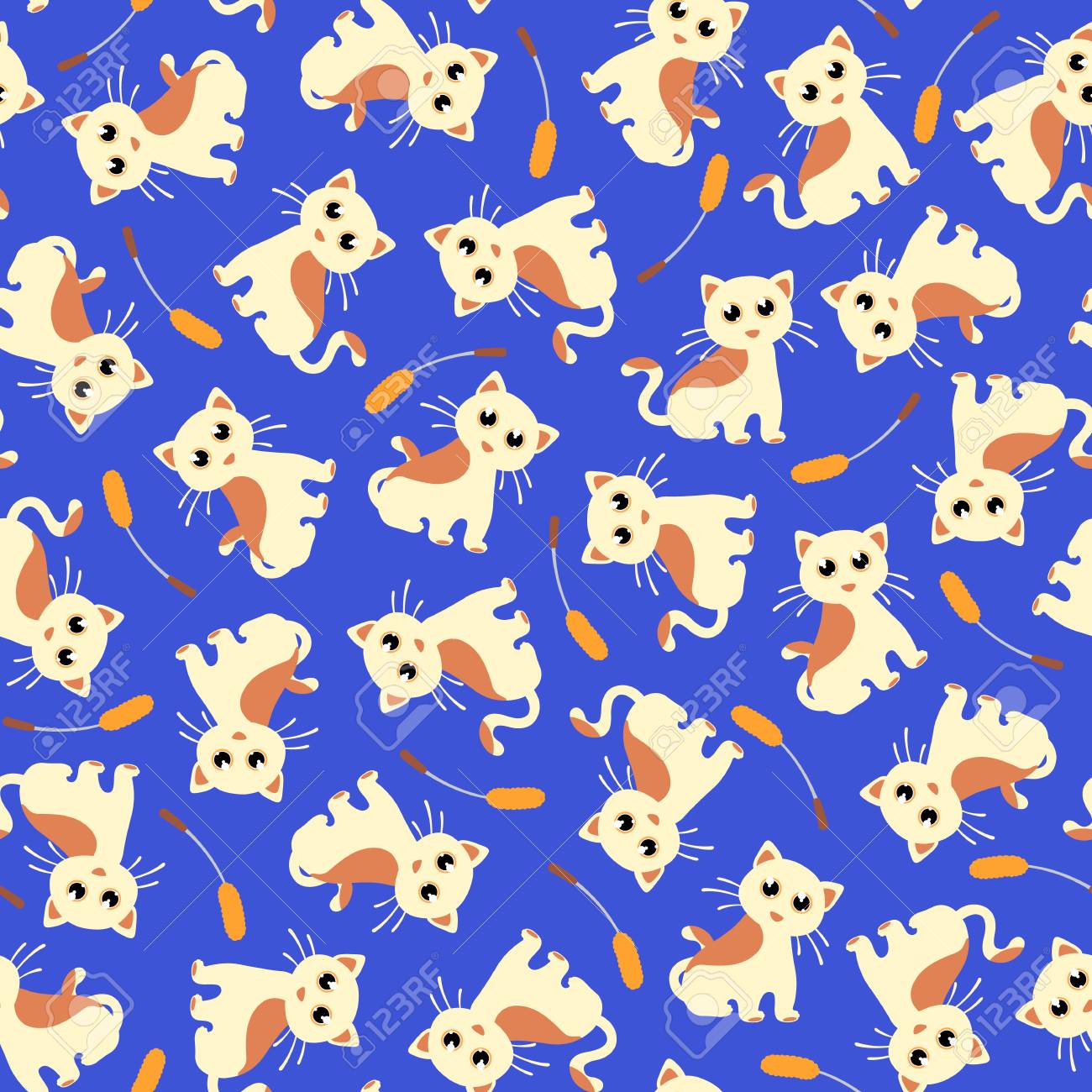 かわいい猫柄 可愛い子猫のイラストを作り シームレスに続け のイラスト素材 ベクタ Image