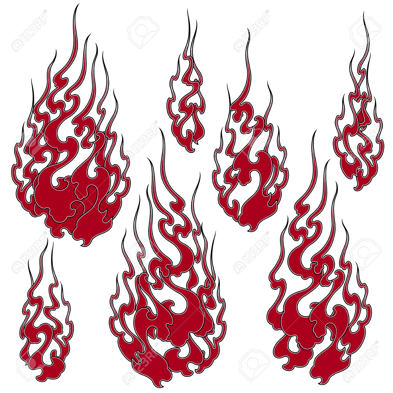 日本風の炎のイラスト 抽象的に炎を描いた のイラスト素材 ベクタ Image