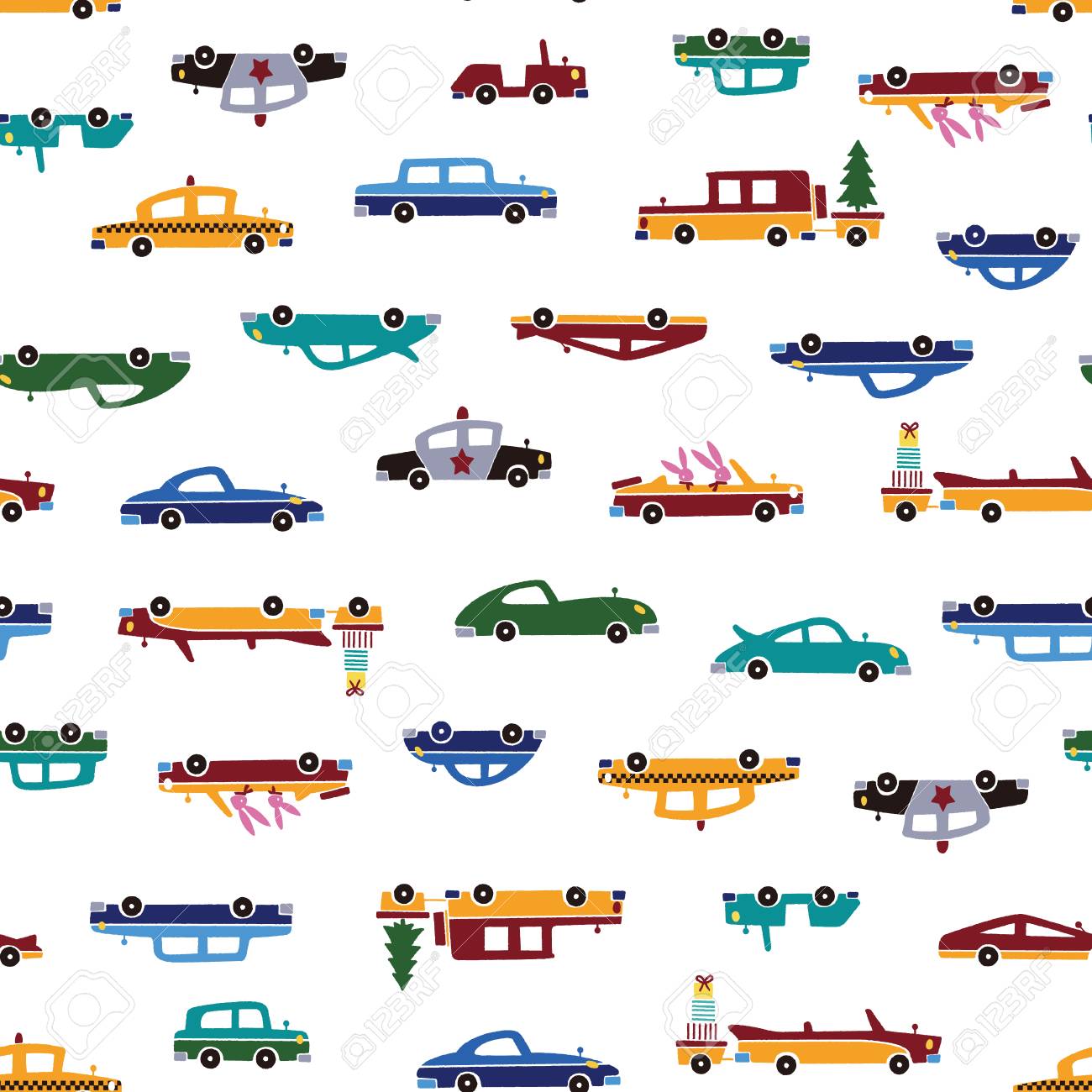 可愛い車の柄は シンプルで可愛く描いた車で シームレスに繰り返しのイラスト素材 ベクタ Image