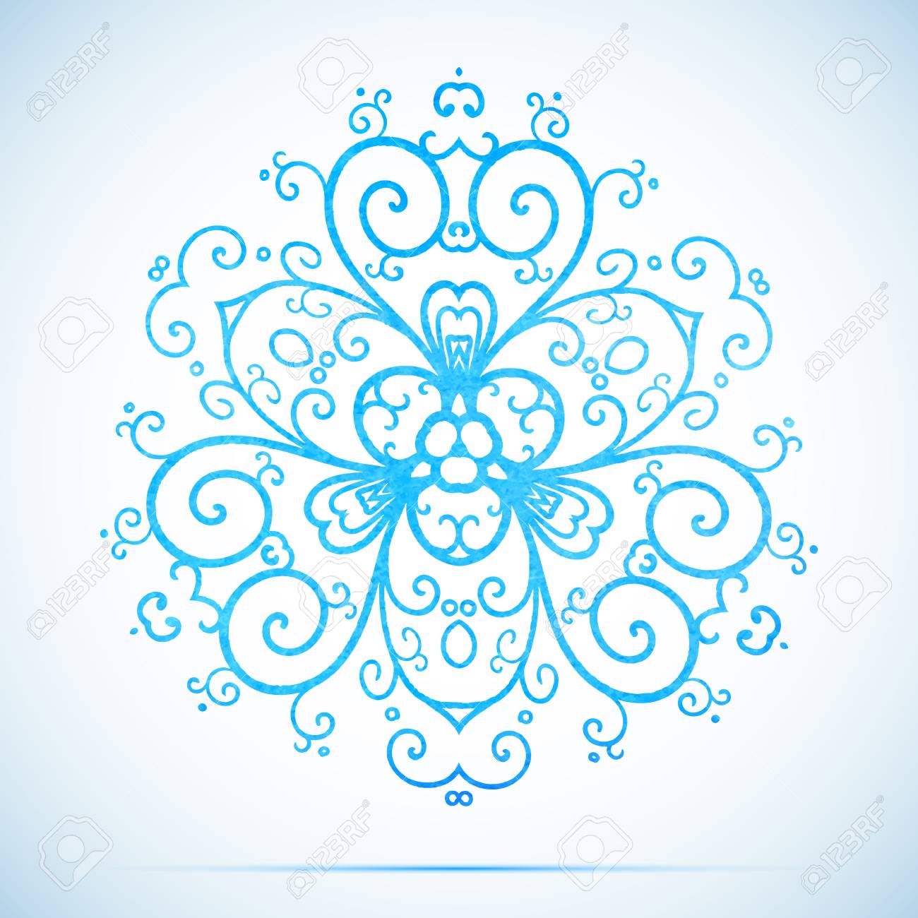 ベクトル水彩イラスト影と美しいブルー レース スノーフレークのイラスト素材 ベクタ Image