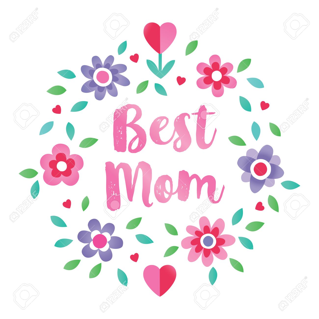cute floral typographic card on white background for mother s