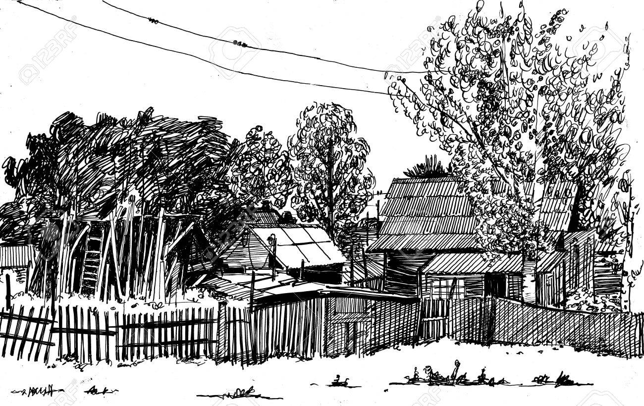 田舎の風景です 手描きイラスト スケッチ の写真素材 画像素材 Image
