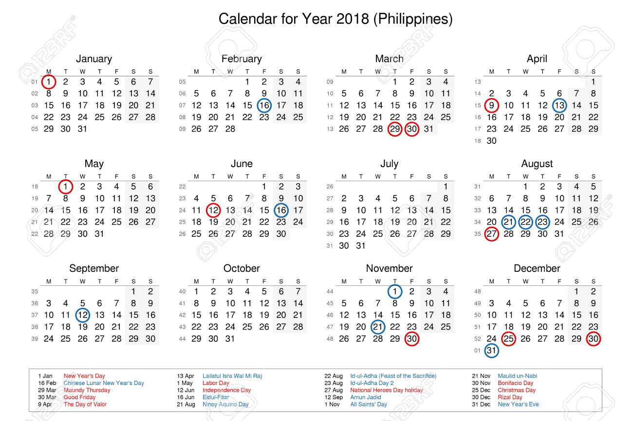 フィリピンの祝日と銀行休日と18年のカレンダー の写真素材 画像素材 Image