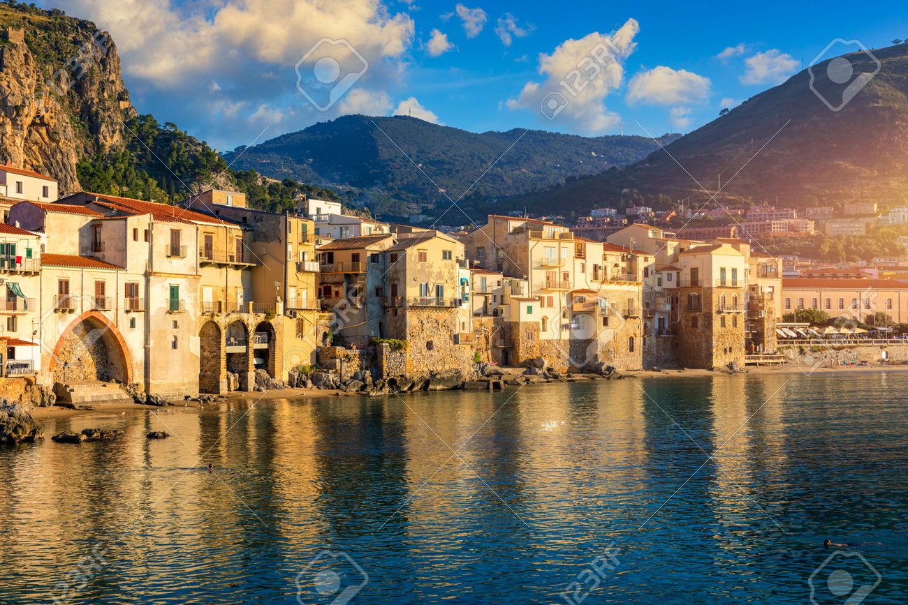 Cefalu, Medieval City Of Sicily Island, Province Of Palermo, Italy. Cefalu  Is City In Italian Metropolitan City Of Palermo Located On Tyrrhenian Coast  Of Sicily, Italy. Stock Photo, Picture and Royalty Free, image size:1300x867