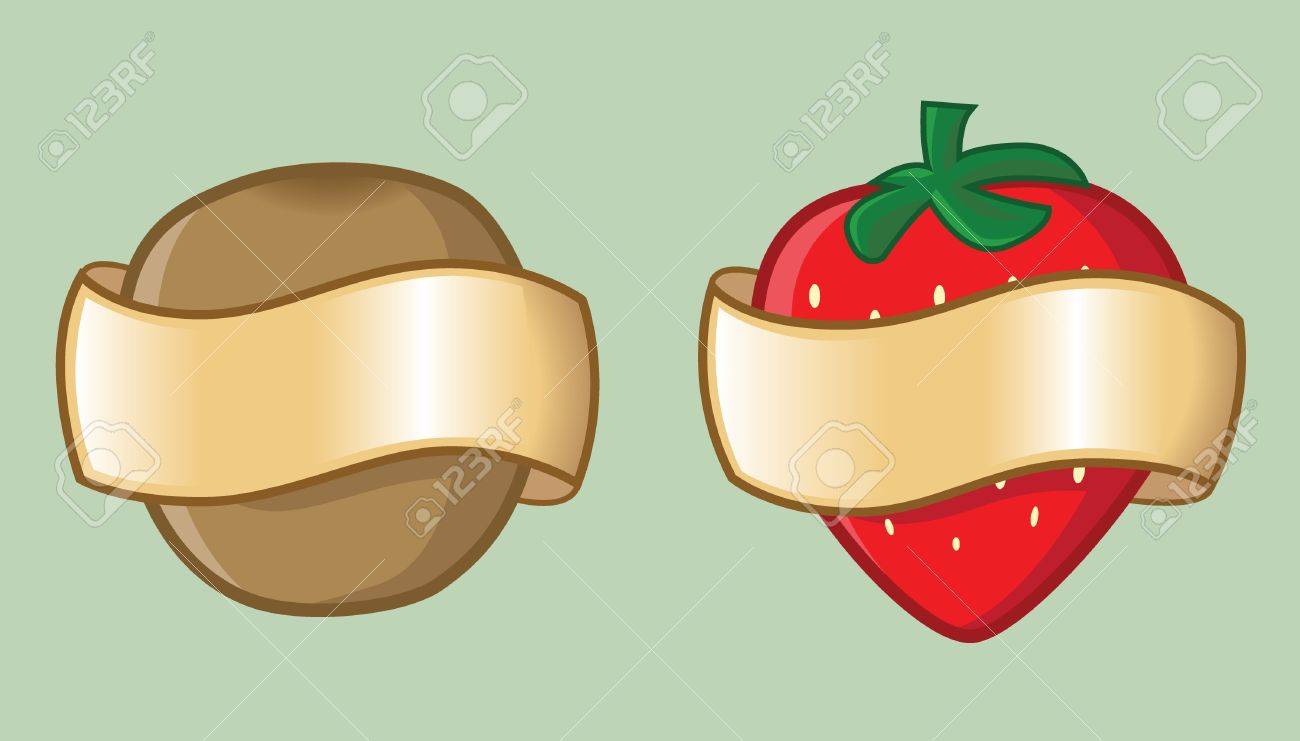 an image of fruit kiwi strawberry covered with editable banner