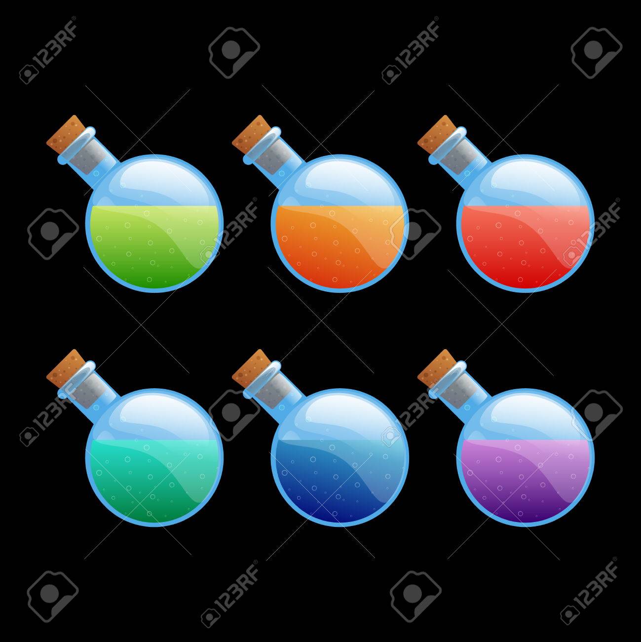 Set Of Different Color Rounded Bottles Game Icons. Cartoon Vector ... Set Of Different Color Rounded Bottles Game Icons. Cartoon Vector ...