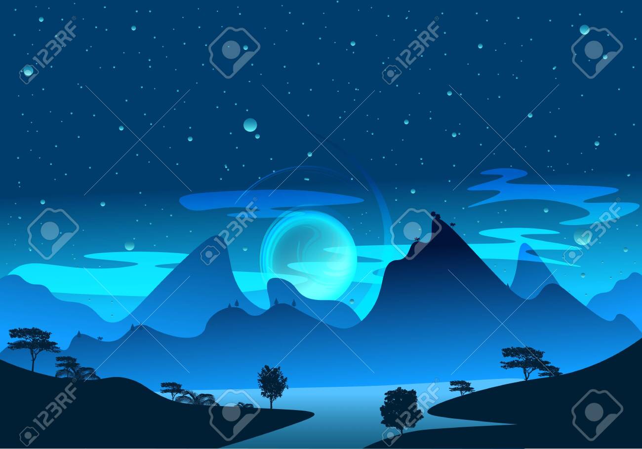 Magic Blue And Light Art Nature Landscape Illustration Of A Mountain Royalty Free Cliparts Vectors And Stock Illustration Image 136782240