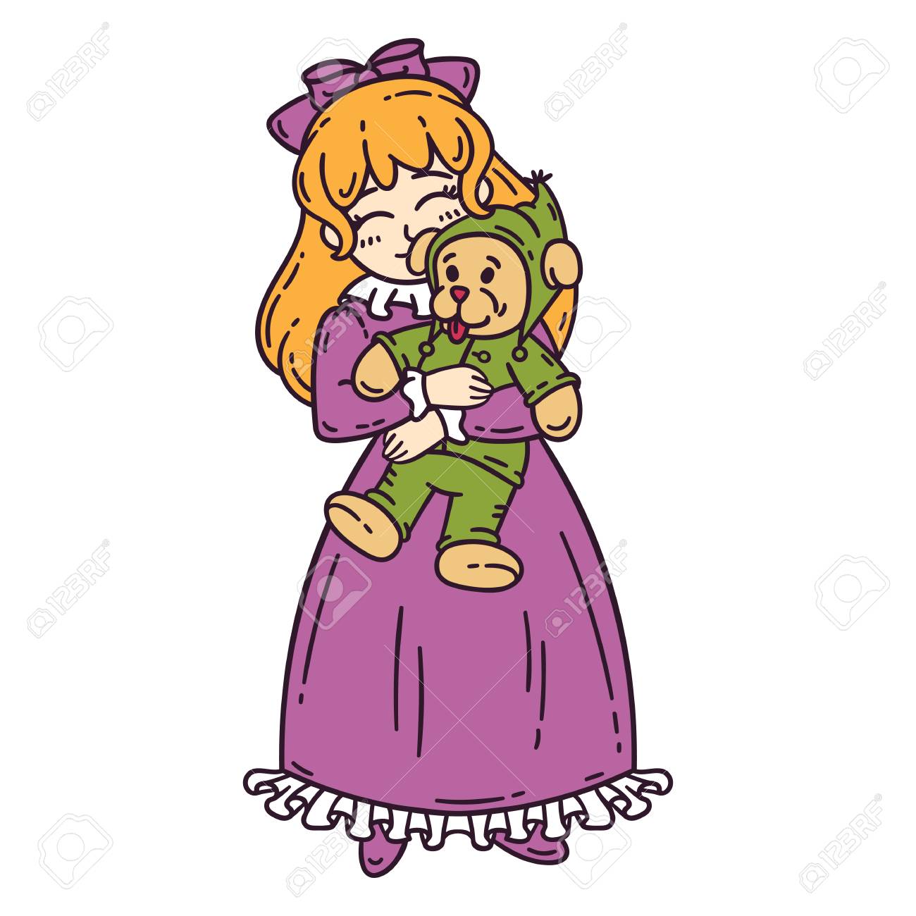 おもちゃを持っている小さな赤い髪の女の子 白い背景に分離された