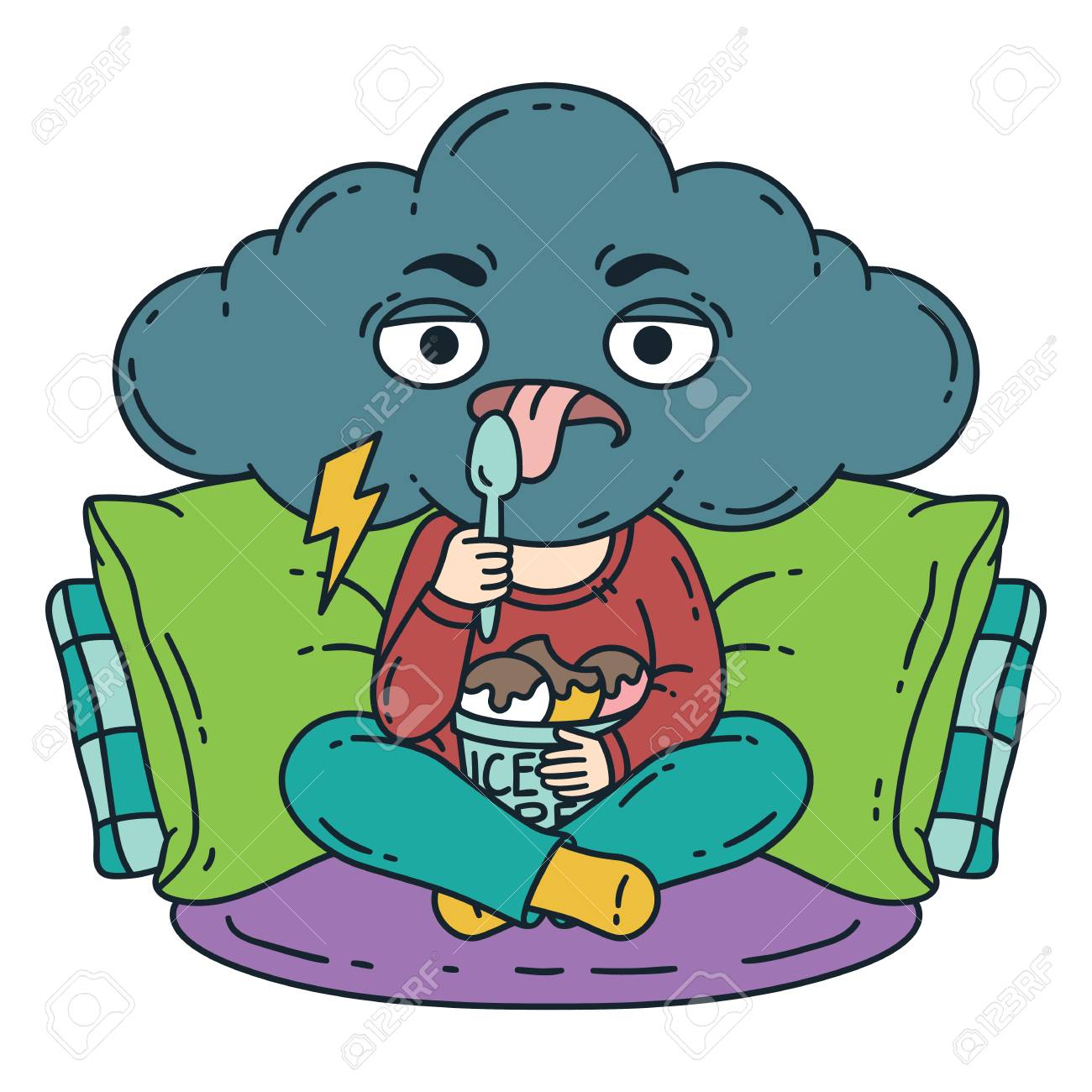 Gefrustreerde Slecht Humeur Persoon Eet Ijs Somber Persoon Vector Illustratie Geisoleerd Op Een Witte Achtergrond Royalty Vrije Cliparts Vectoren En Stock Illustratie Image 98037770