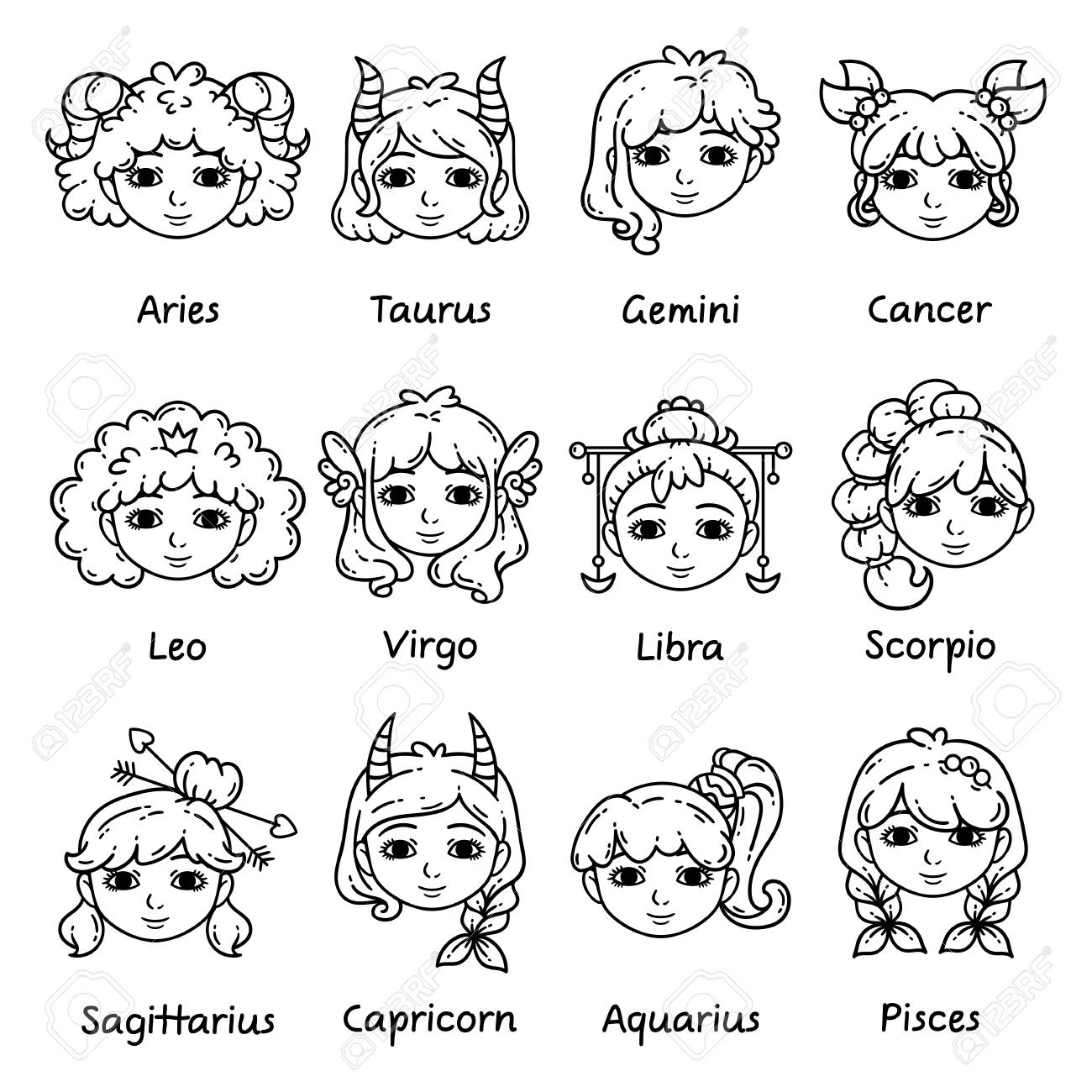 Set Of Horoscope Signs As Women Zodiac For Girls Illustration Stock Photo Picture And Royalty Free Image Image 118790698