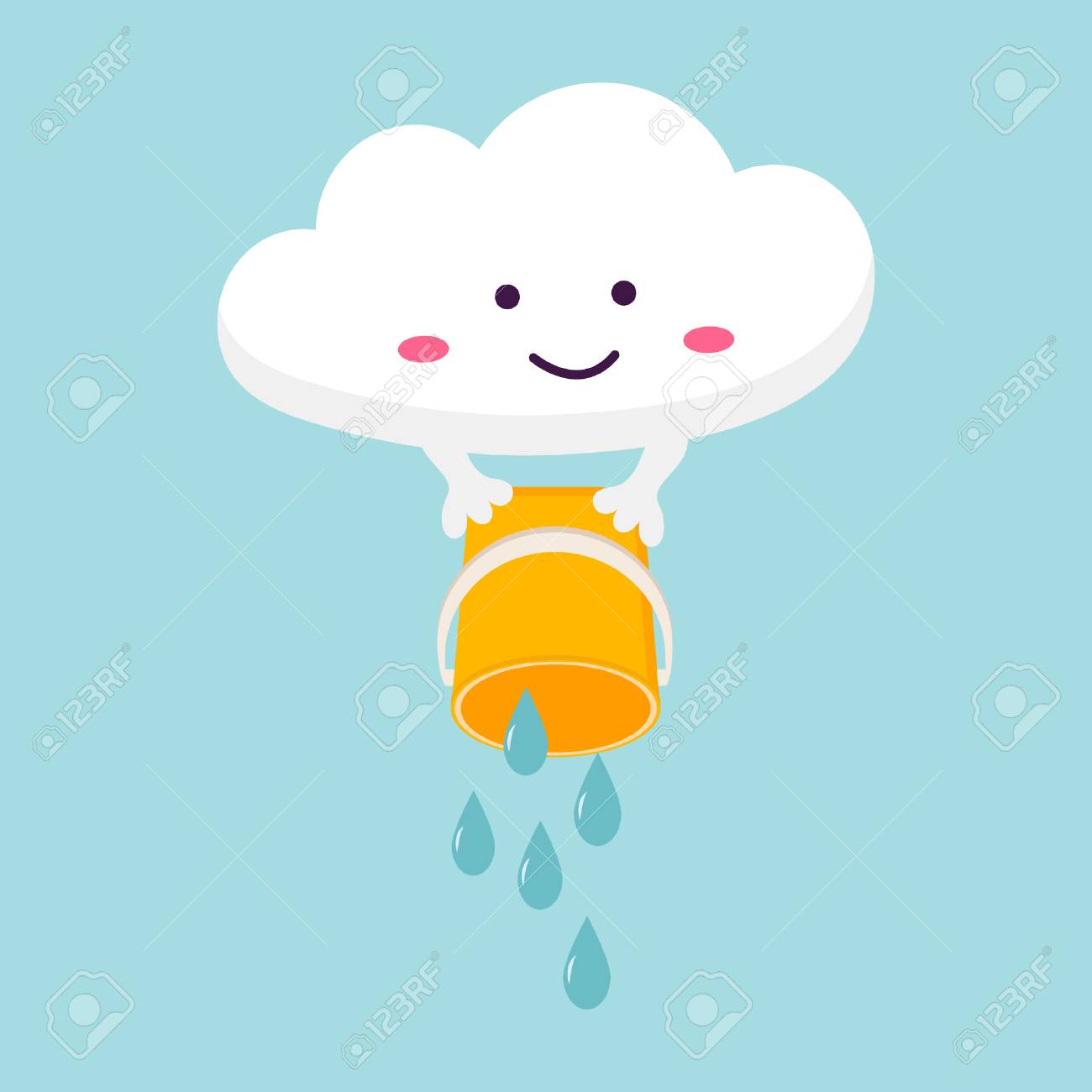 Illustration De Nuage Drôle Avec Seau De Pluie