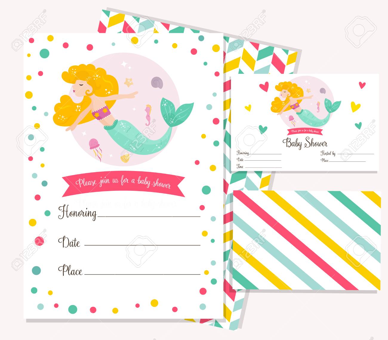 Carte D'invitation Lumineuse Avec Sirène Mignonne. Illustration Vectorielle  De Carte De Fête Anniversaire Modèle. Clip Art Libres De Droits , Vecteurs  Et Illustration. Image 97990182.