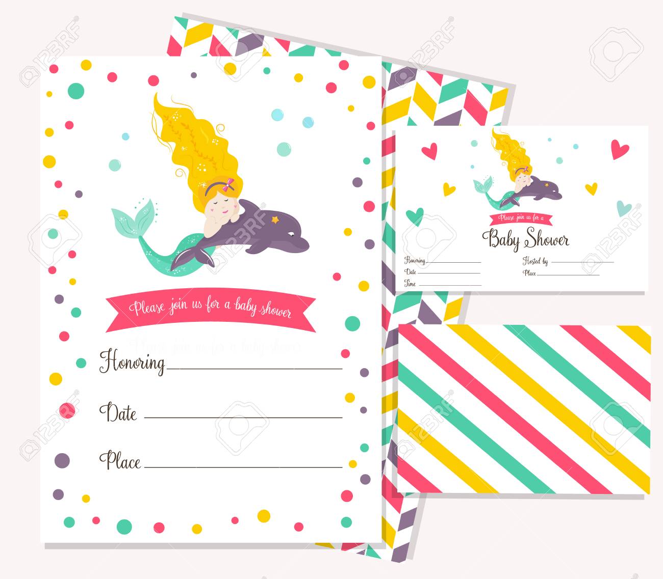 Carte D'invitation Lumineuse Avec Sirène Mignonne. Illustration Vectorielle  De Carte De Fête Anniversaire Modèle. Clip Art Libres De Droits , Vecteurs  Et Illustration. Image 97990185.