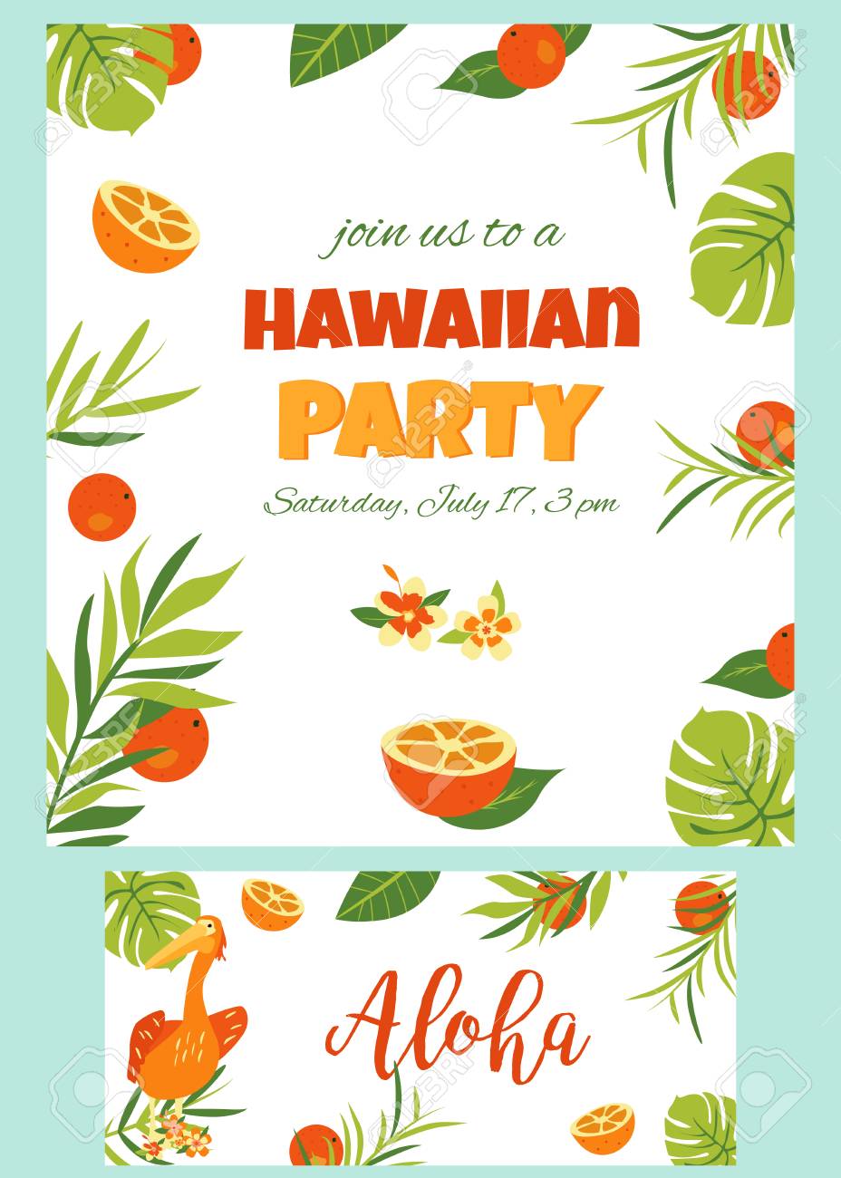 tropical hawaiian poster with pelican party template invitation hawaiian theme invitation