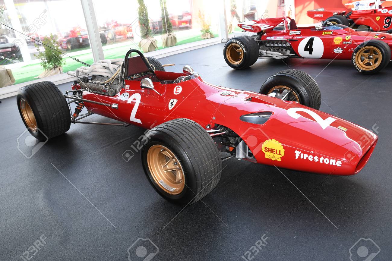 MUGELLO, IT, October, 2017: Vintage Ferrari F1 312 1967 Of Lorenzo Bandini  And Chris Amon At Paddock Show Of Ferrari Anniversary 1947-2017 In Mugello  Circuit At Finali Mondiali Ferrari 2017. Italy Stock