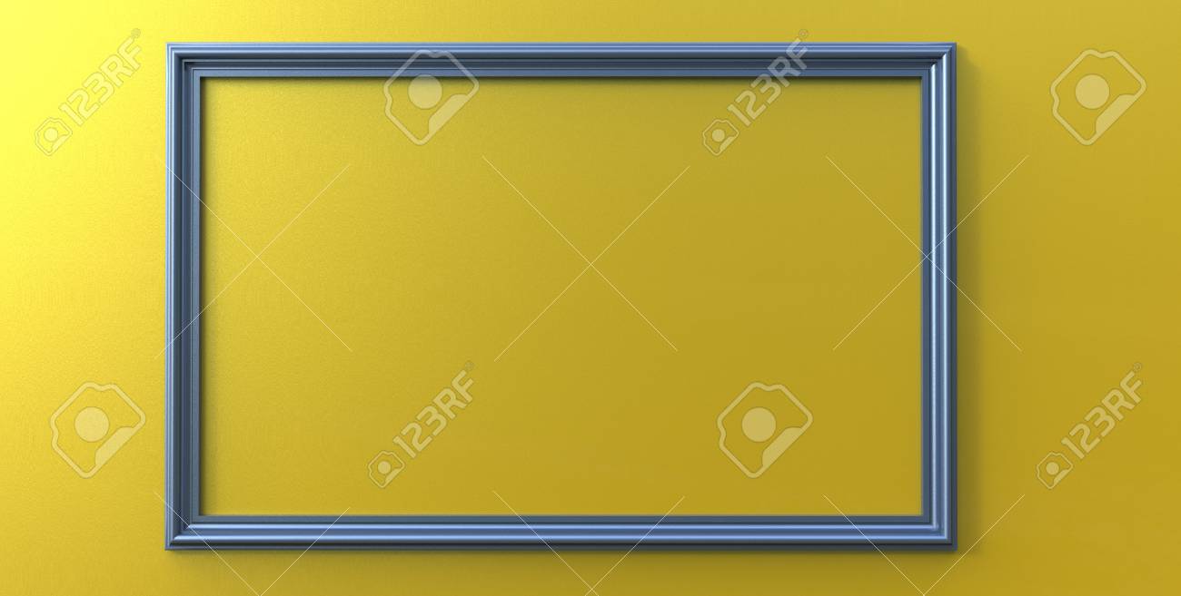 3d Rendering Of Cool Modern Hanging Blue Steel Color Photo Frame On A Yellow Background Stock Photo Picture And Royalty Free Image Image
