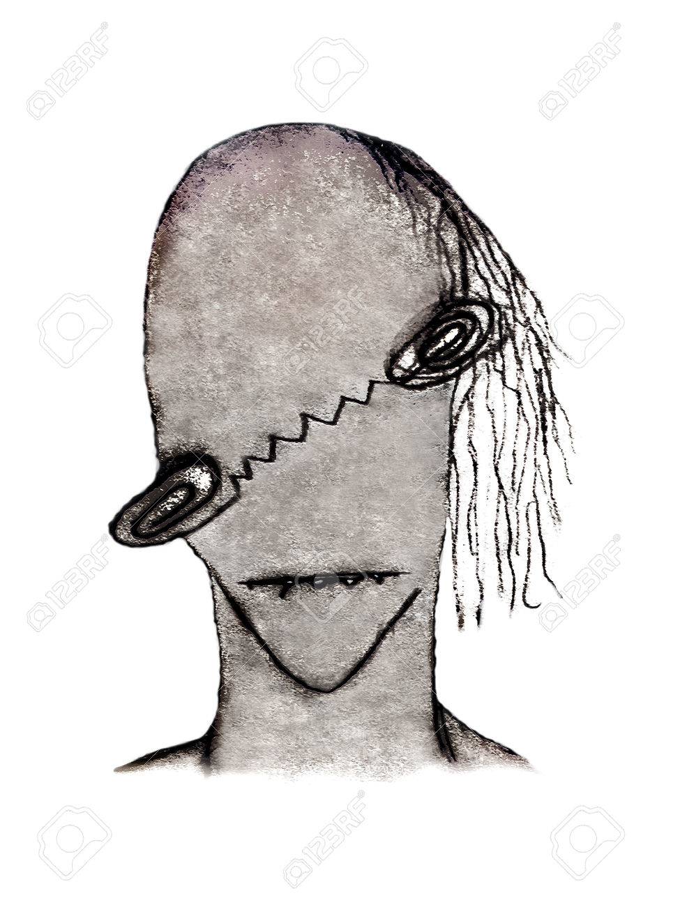 Pencil Drawing Raster Artwork Depicting An Dark Scary Monster Alien Or Man  In Pale Gray Tones In White Background. Stock Photo, Picture and Royalty  Free Image. Image 34005816., image size:975x1300