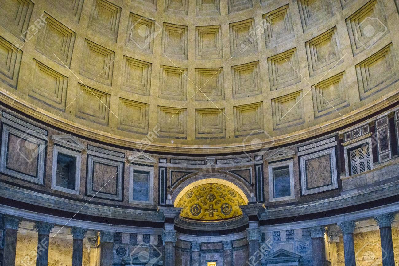 Interior Architectural Detail View Of Coffered Ceiling Roman