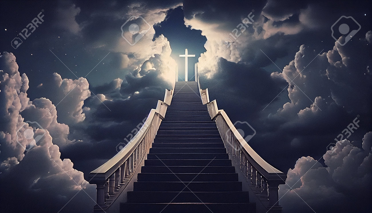 夜に天国に通じる階段生成AIイラストの写真素材・画像素材 Image 212403493