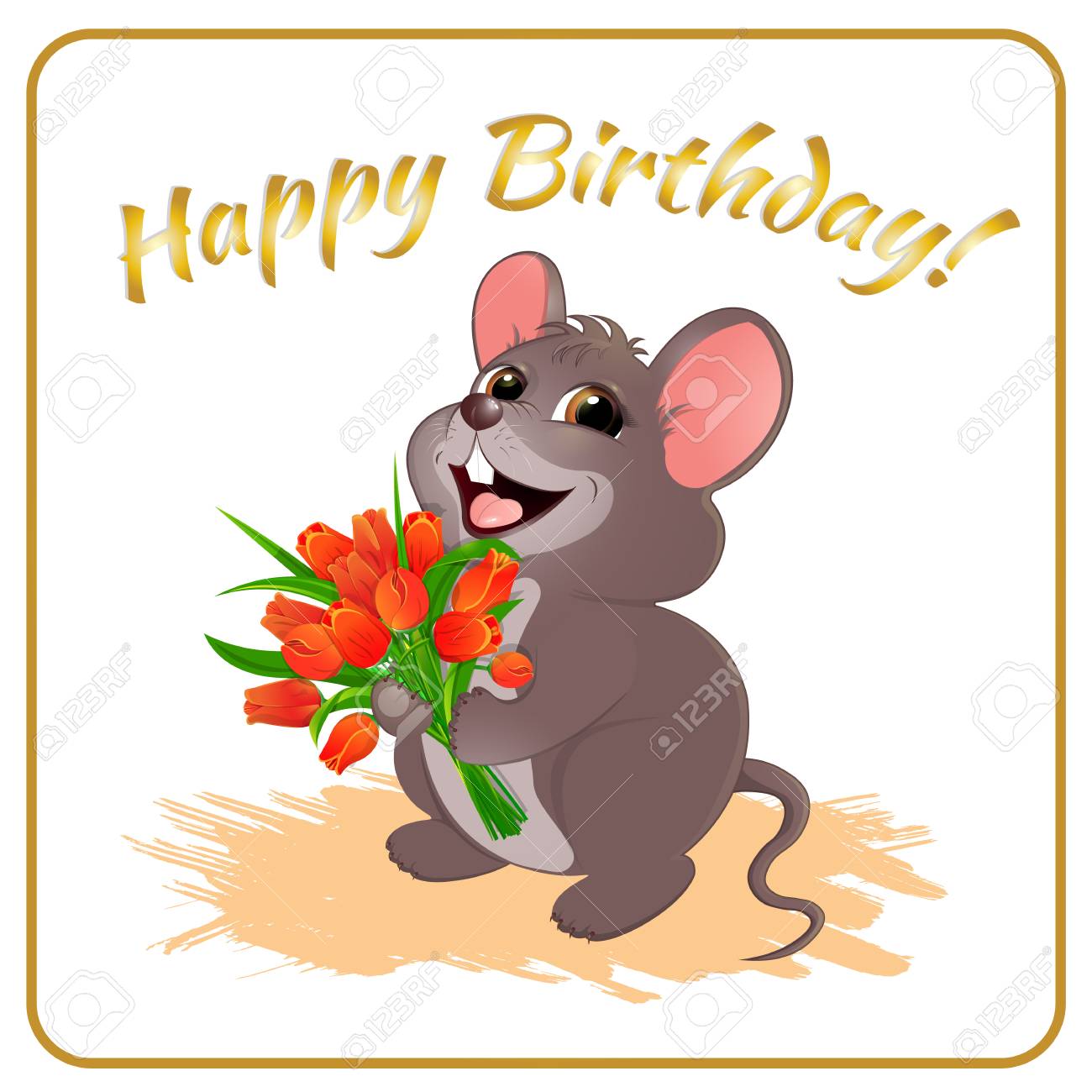 Souris Avec Des Fleurs Carte Postale Banniere Avec Le Texte Joyeux Anniversaire Une Souris Grise Tient Un Bouquet De Tulipes Rouges Et Sourit Affablement Lettres D Or Soulignees Par Une Ombre Illustration Souris Avec Des Fleurs Carte Postale Banniere Avec Le Texte Joyeux Anniversaire Une Souris Grise Tient Un Bouquet De Tulipes Rouges Et Sourit Affablement Lettres D Or Soulignees Par Une Ombre Illustration
