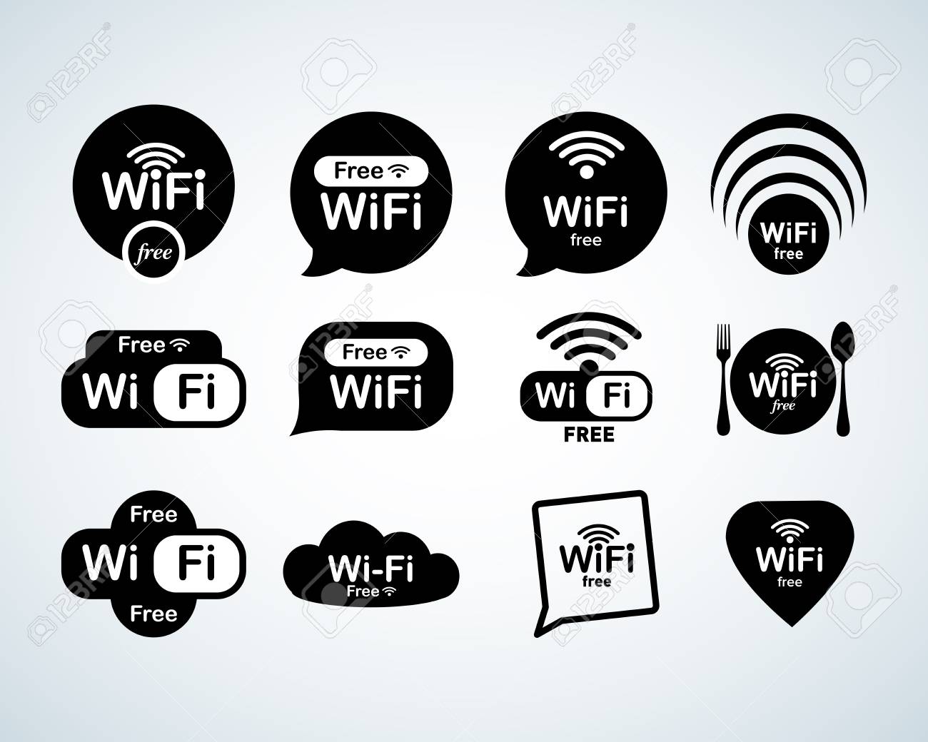 Free wifi logo set. Free wifi signs set. Wifi symbols. Wireless Network icons. Wifi zone. Modern UI website navigation. Isolated Vector illustrations - 106267299 Free wifi logo set. Free wifi signs set. Wifi symbols. Wireless Network icons. Wifi zone. Modern UI website navigation. Isolated Vector illustrations - 106267299