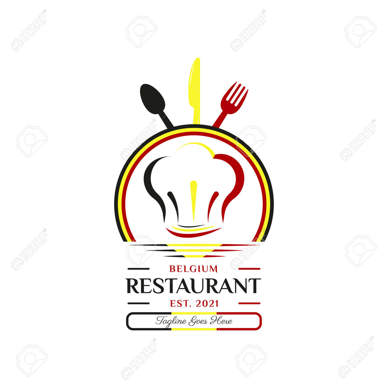 Belgium Food Restaurant Logo. Belgium Flag Symbol With Spoon, Wine Glass,  Knife, And Fork Icons. Premium And Luxury Logo Royalty Free SVG, Cliparts,  Vectors, and Stock Illustration. Image 176654296., image size:1300x1300
